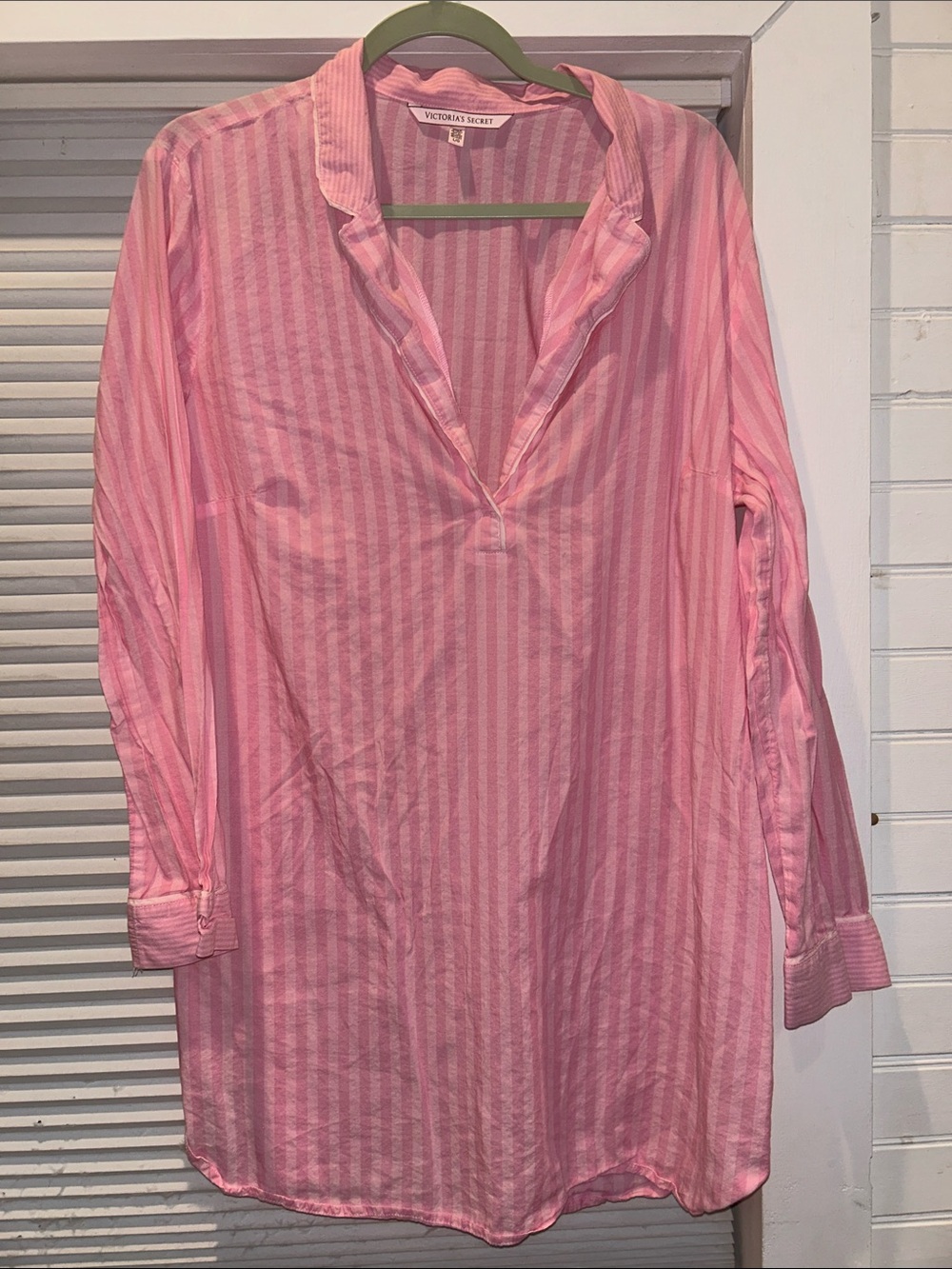 Victoria's Secret Pink Striped Sleepshirt Nightgown Popover Cotton Modal Large